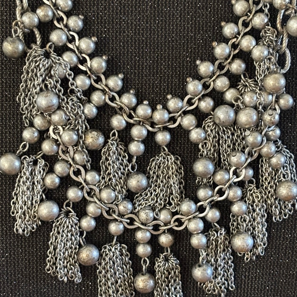 VINTAGE Silver Bead and Tassel Necklace
